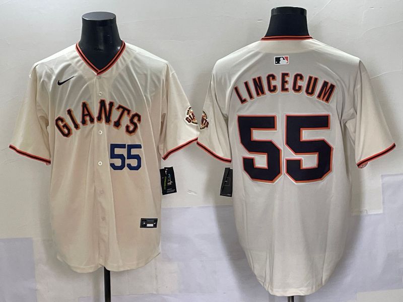 Men 2025 San Francisco Giants 55 Lincecum Cream Game Nike MLB Jersey style 3